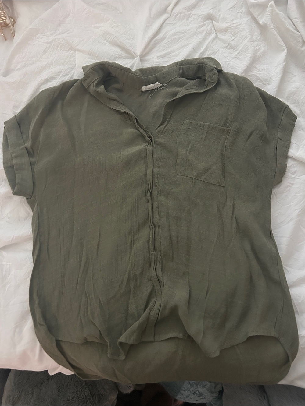 Lightweight Olive Green Women's Button-Front Blouse